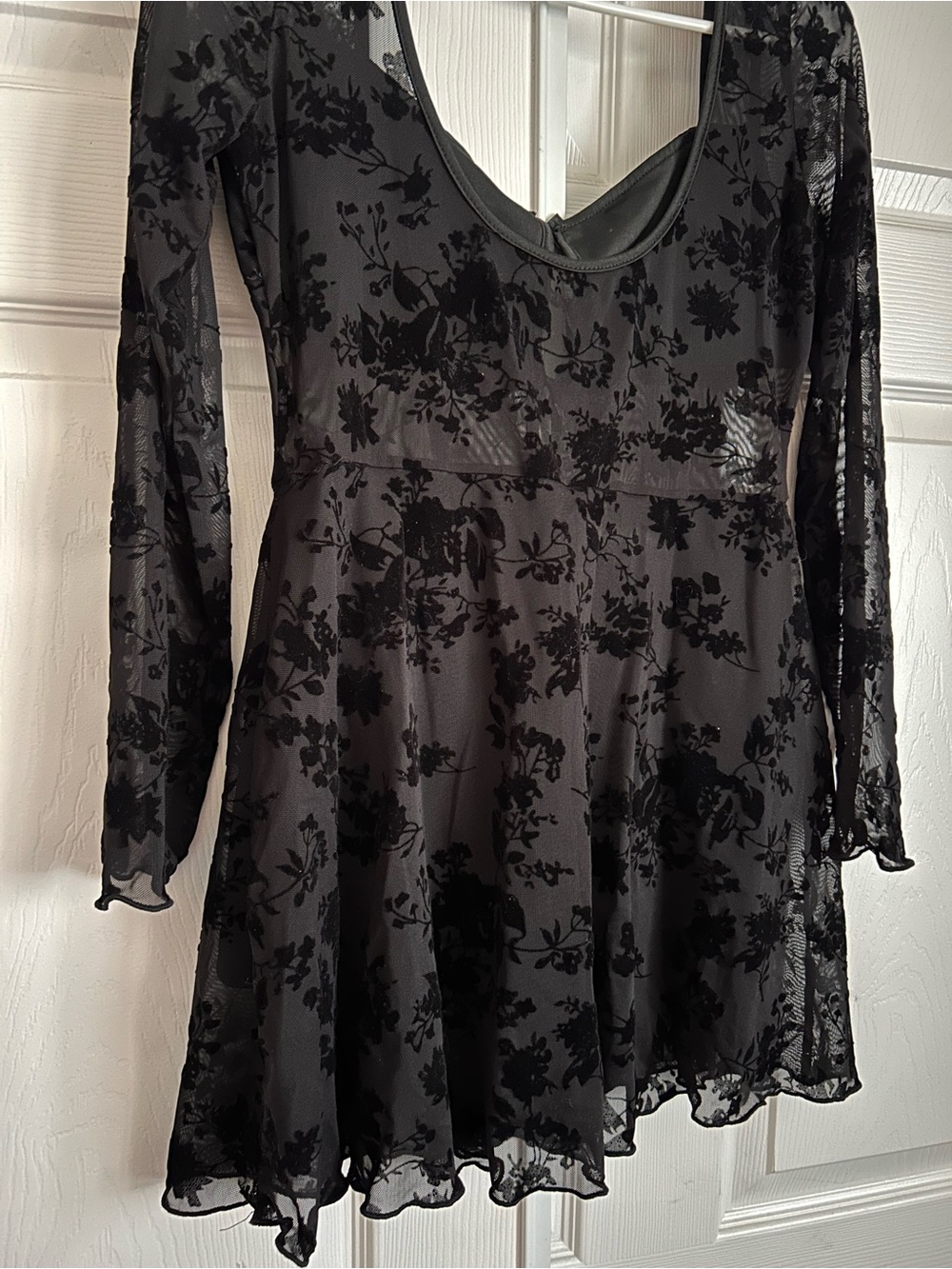 Women's Black Floral Mesh Skater Dress